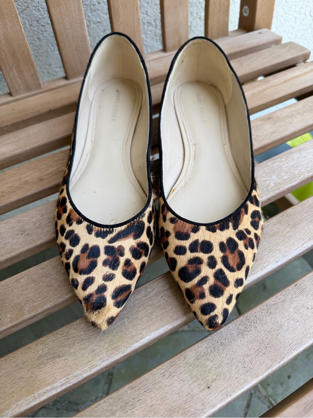 Marc Fisher Leopard-Print Pointed Toe Flats in Tan and Black